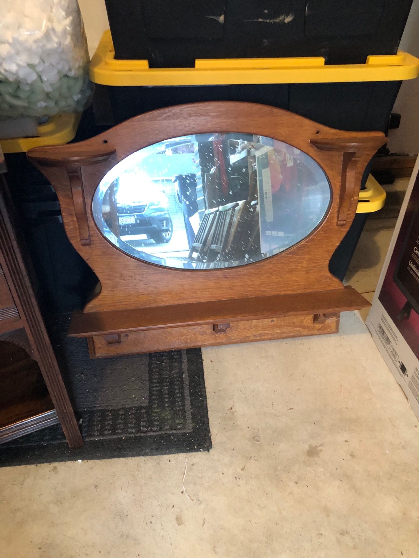 Moving! Refinished Antique Tiger Oak Wall Mirror / Entryway Shelf – Original Patina