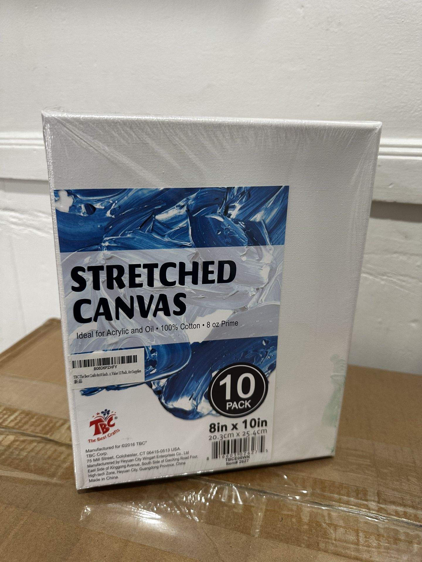 Cotton Stretched White Canvas Panel, 8"x10"