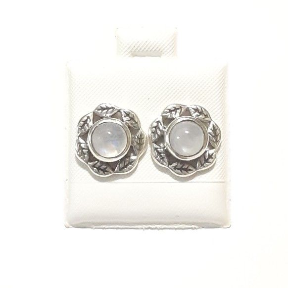 .925 Sterling Silver Natural Moonstone Earrings. 