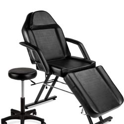 71in 3-Section Multipurpose Massage Bed, Spa & Salon Facial, Tattoo Chair w/Hydraulic Stool, Removable Headrest, Facial Cradle, Towel Hanger - Black