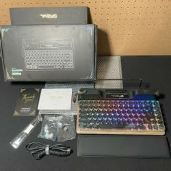 New 7KEYS Retro Typewriter Mechanical Gaming Keyboard, Vintage Style Computer Keyboard W/ Wireless Bluetooth5.0/Wired/2.4G, True RGB Backlight, Compat
