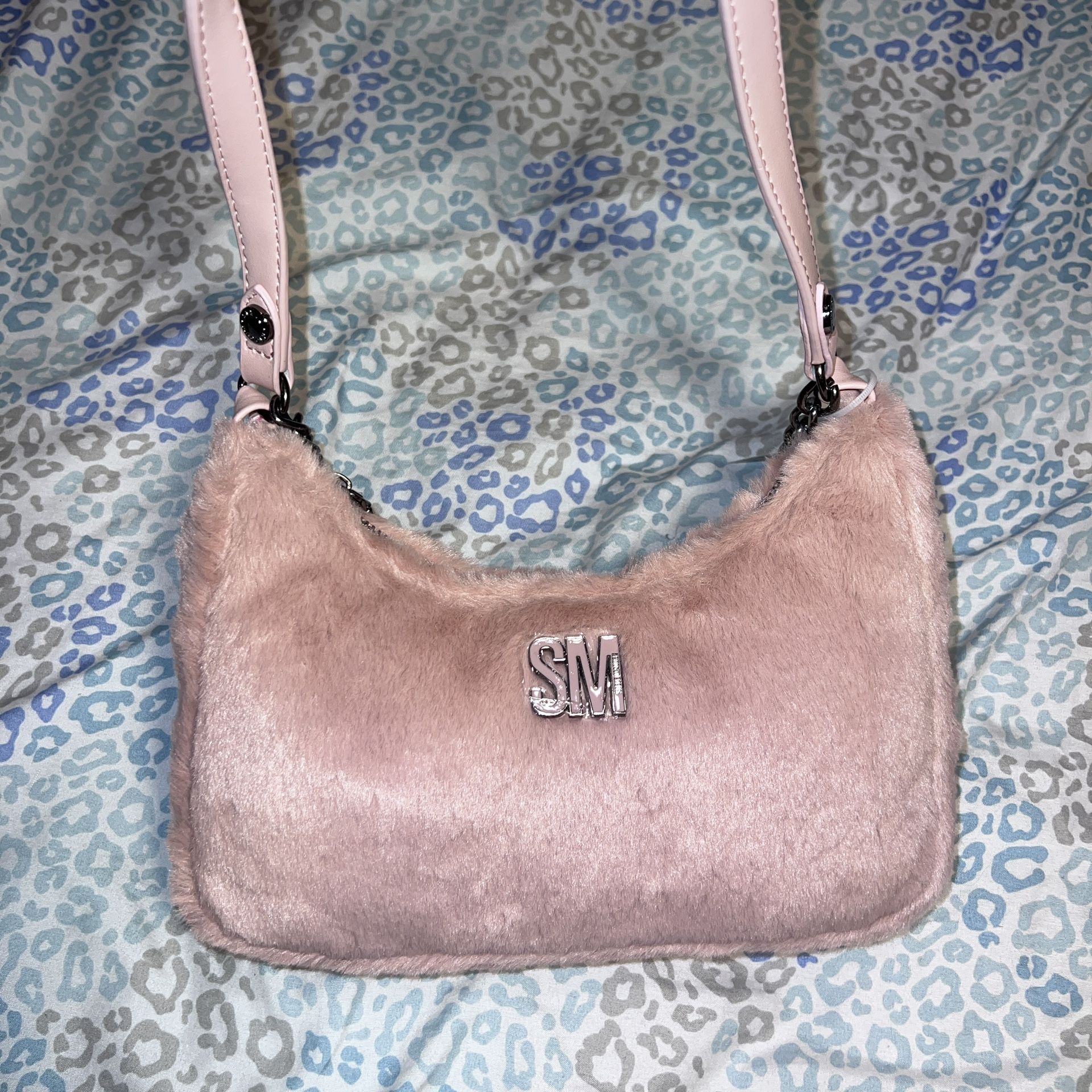 New Fluffy Pink Steve Madden Purse Handbag Shoulder Bag Faux Fur MSRP $88