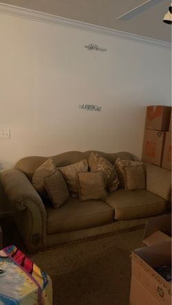 Leather and velvet couch Cream colour