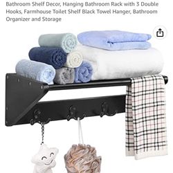 MaxGear Towel Racks for Bathroom, Towel Holder Wall Mounted, Bathroom Shelf Decor, Hanging Bathroom Rack with 3 Double Hooks, Farmhouse Toilet Shelf B