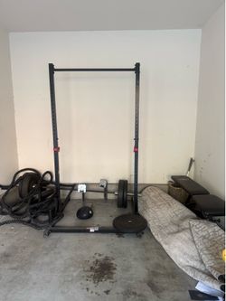 Squat rack with bench and weight
