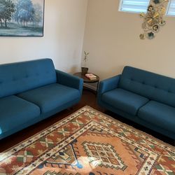 Sofa & Loveseat Set – Teal Blue