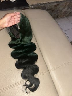 100% Human Hair 30 Inch Green Ombré Wig 