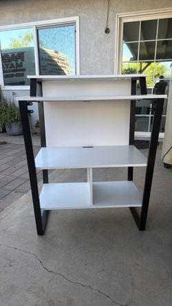 White and Black Computer Desk with Shelves