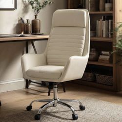 COLAMY Ellis High-Back Home Office Desk Chair, Leather Executive Chair with Integrated Armrests, Beige