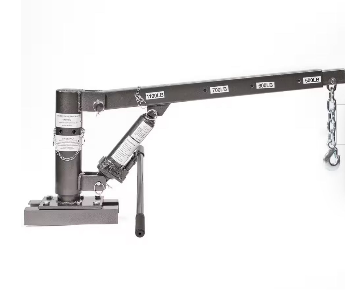 1100 lbs. Capacity Hitch-Mounted Crane Hydraulic Lift Hoist for Pickup Trucksiy