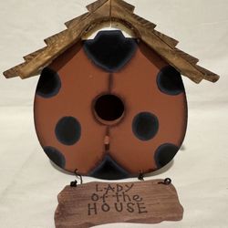  Vintage Wooden Birdhouse Handcrafted 8" Tall "Lady of the House" Ladybug Themed