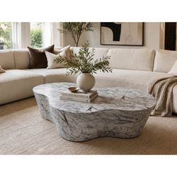 59” Sculptural Cloud Coffee Table | Faux Marble Waterfall Design | Retail $1,299 Delivery Available