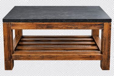 Crate & Barrel Rustic Wood & Stone-Top Coffee Table