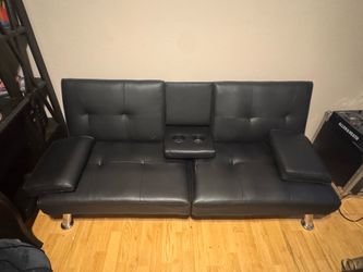 Black Faux Leather Futon Sofa