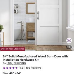 84" Solid ManufBarn Door with Installation Hardware Kit By LDB_BUILDING 