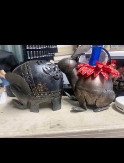 Metal Elephant and Rabbit Decorative Figurines