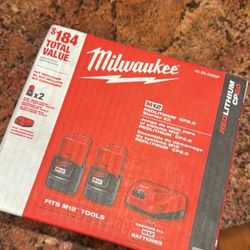(NEW) M12 12V Lithium-Ion Compact 2.0 Ah Battery Pack (2-Pack) Starter Kit with Charger