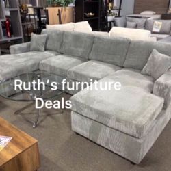 XL Sectional Sofa Grey Corduroy 