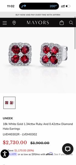 Uneek 18k White Gold Ruby Diamond Halo Earrings