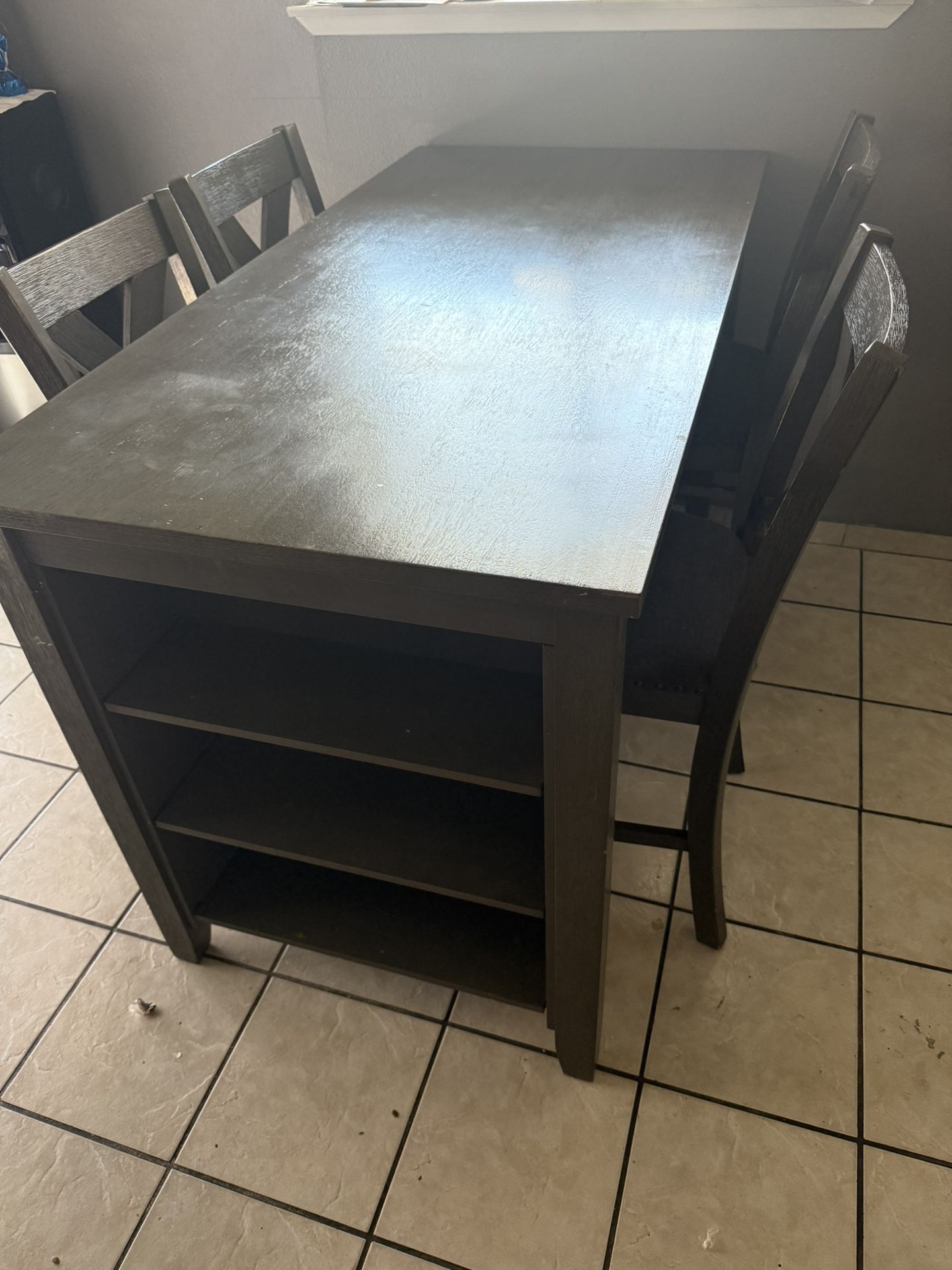 All Wooden Dining Table With Mini Storage End Cap And Chairs