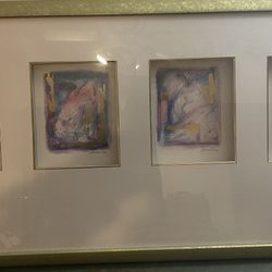 Gorgeous Large Framed Abstract Artwork 4 Pieces by Kathryn Henneman 1993 Shadow Box Style Frame