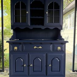 Stunning Vintage Navy Blue China Cabinet or Buffet