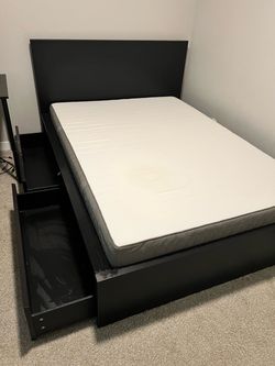 Double/full bed frame with four drawers under