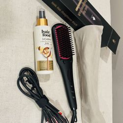 MiroPure Hair Straightening Brush With Hair Food Heat Protectant Spray