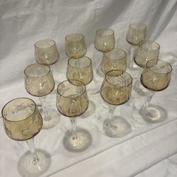 Vintage Hortensia Traube Bohemian Amber Crystal Hock Glasses (set of 12) Mint Condition