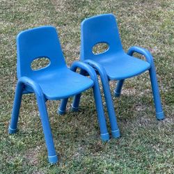 Pair Of Kids Toddlers All Steel Frame Sturdy Stacking Chairs
