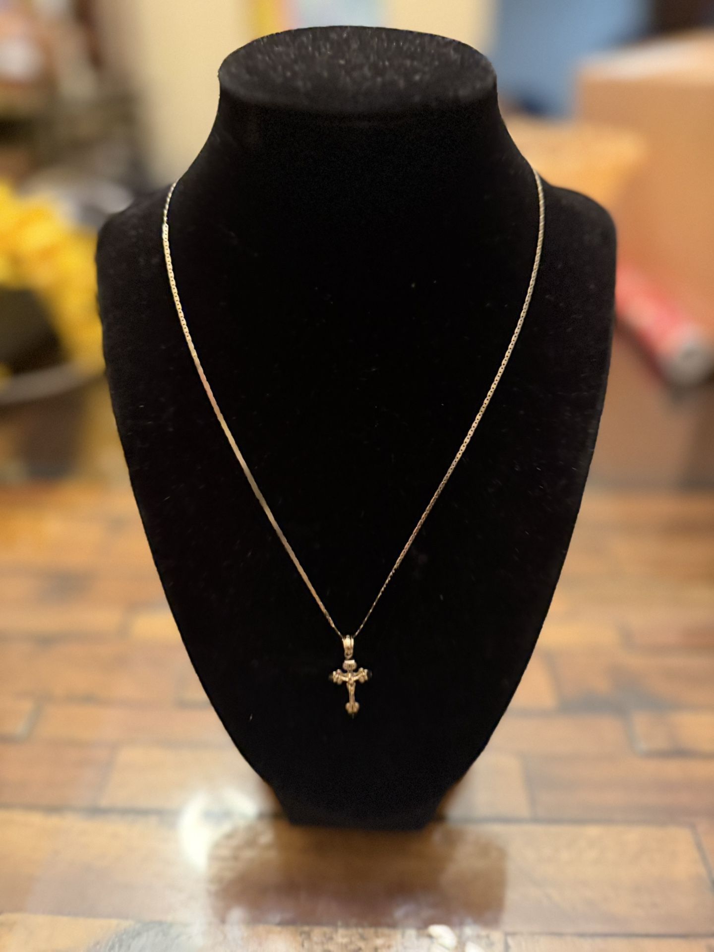 10k Solid Gold Chain and Cross Pendent