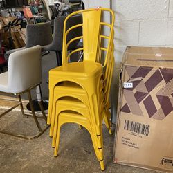 Yellow Metal Chairs Set 4 New
