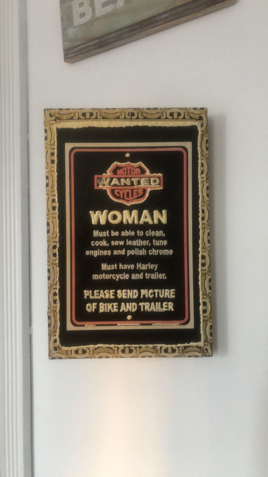 Harley Motorcycle Woman Wanted Ad Painted On Cigar Box