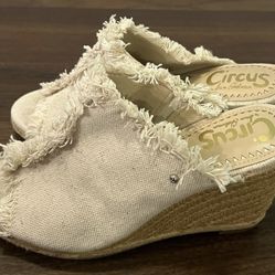 Circus by Sam Edelman Baker Frayed Hem Espadrille Mule Wedge Sandals Size 7.5
