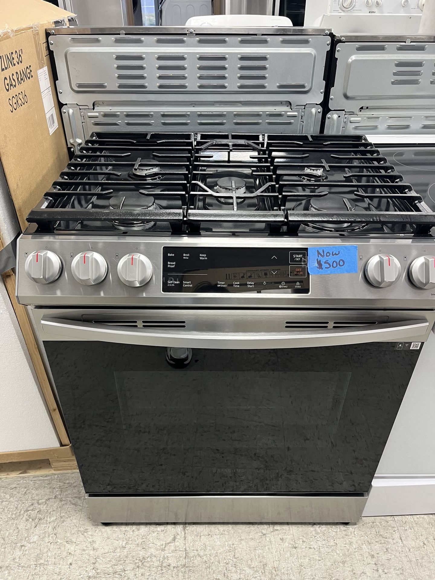 Samsung 30inch. Slide-in 5-Burner In Gas Range Stainless Steel