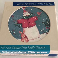 CoasterStone Absorbent Stone Coasters Set of 4 Round Snowman Design