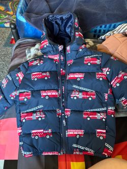 Kids Fire Truck Puffer Jacket with Hood