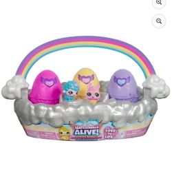 Hatchimals Alive 5” Wide Spring Basket with 6 Pet Figures, 3 Self-Hatching Eggs