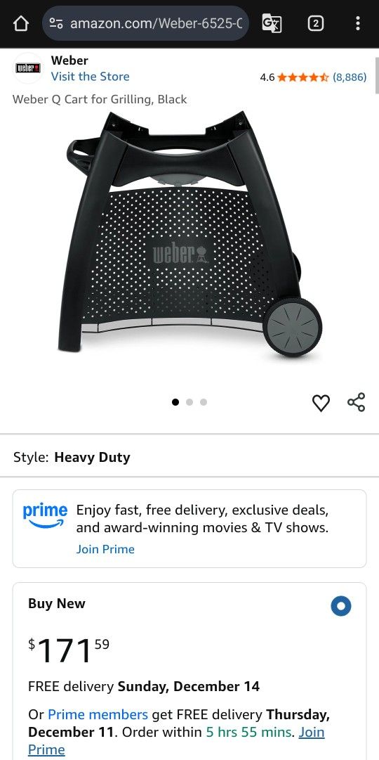 Weber Q2000 & Q2200 Freestanding Rolling Grill Q Cart - Model 6525