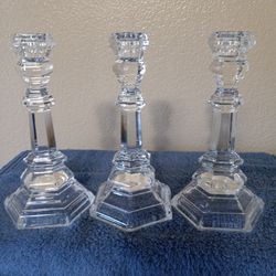 3 Tiffany Crystal Candle Holders 