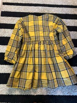 Girls Yellow Plaid Long Sleeve Dress