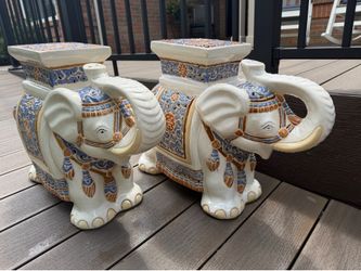 Pair of Vintage Chinoiserie Oriental Ceramic Garden Stools or Plant Stands in great shape! 17” tall.