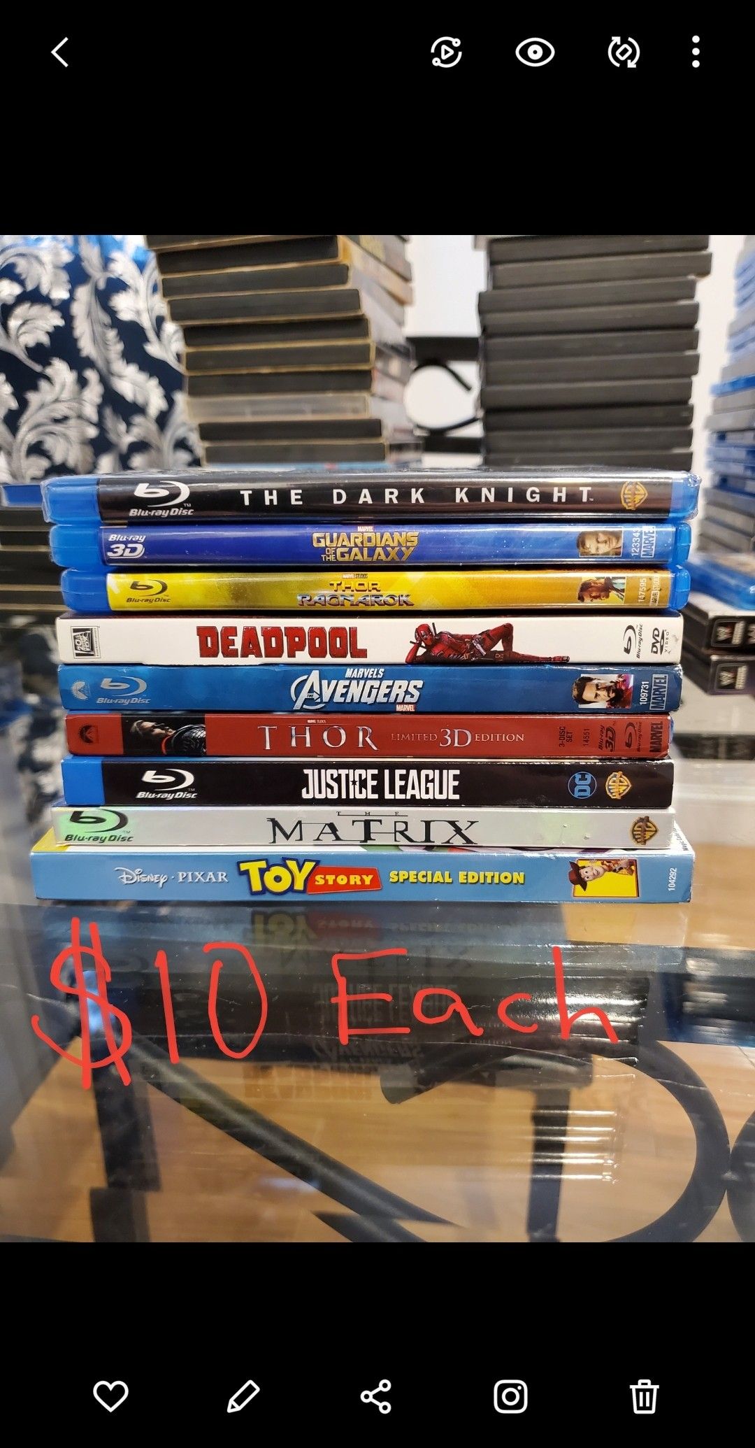 Blu-Ray /DVD movies.. $3 per DVD... $5-$8 per Blu-ray