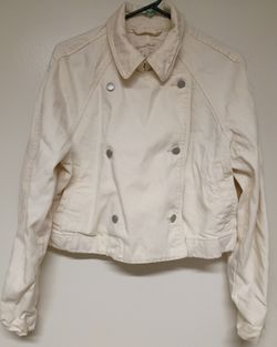 Women's Ivory Denim Crop Trench Button Up Jacket