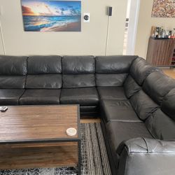 Custom Built Leather Sectional - Black
