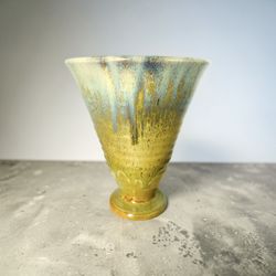 Vintage Studio Art Pottery Vase Drip Glaze Pedestal Vase Signed 1998 Handmade