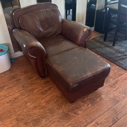 Leather Chair And Matching Ottoman