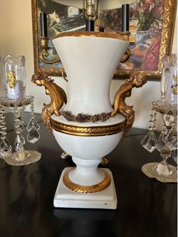 Vintage French Louis XV-style White and Gold Decorative Urn Vase w/Female Figure Handles