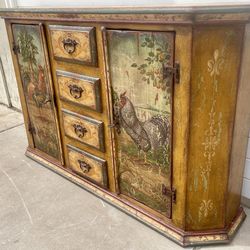 Gorgeous Antique French Country Farmhouse Hand Painted 63” Sideboard Buffet Credenza