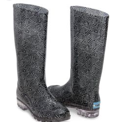 Toms Pull On Rain Boot Print Black White/Size 7W/$15